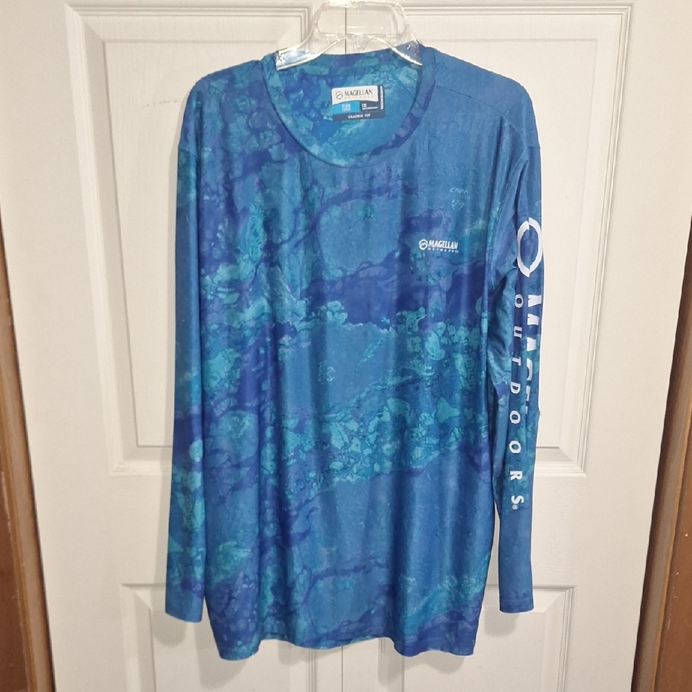 Magellan Outdoors Fish Gear Ocean Blue Long Sleeve Lightweight Dri Fit Shirt-1X